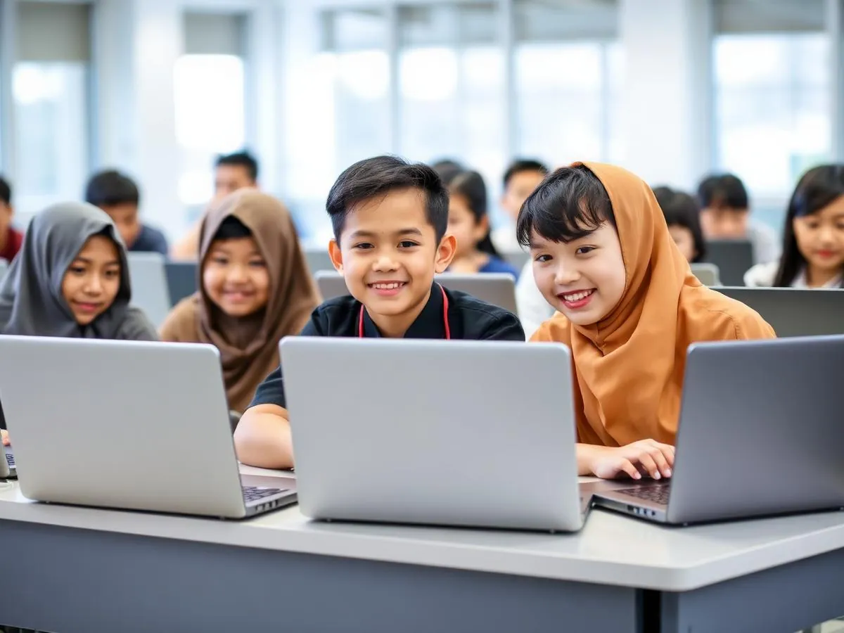 Siswa belajar online di sekolah
